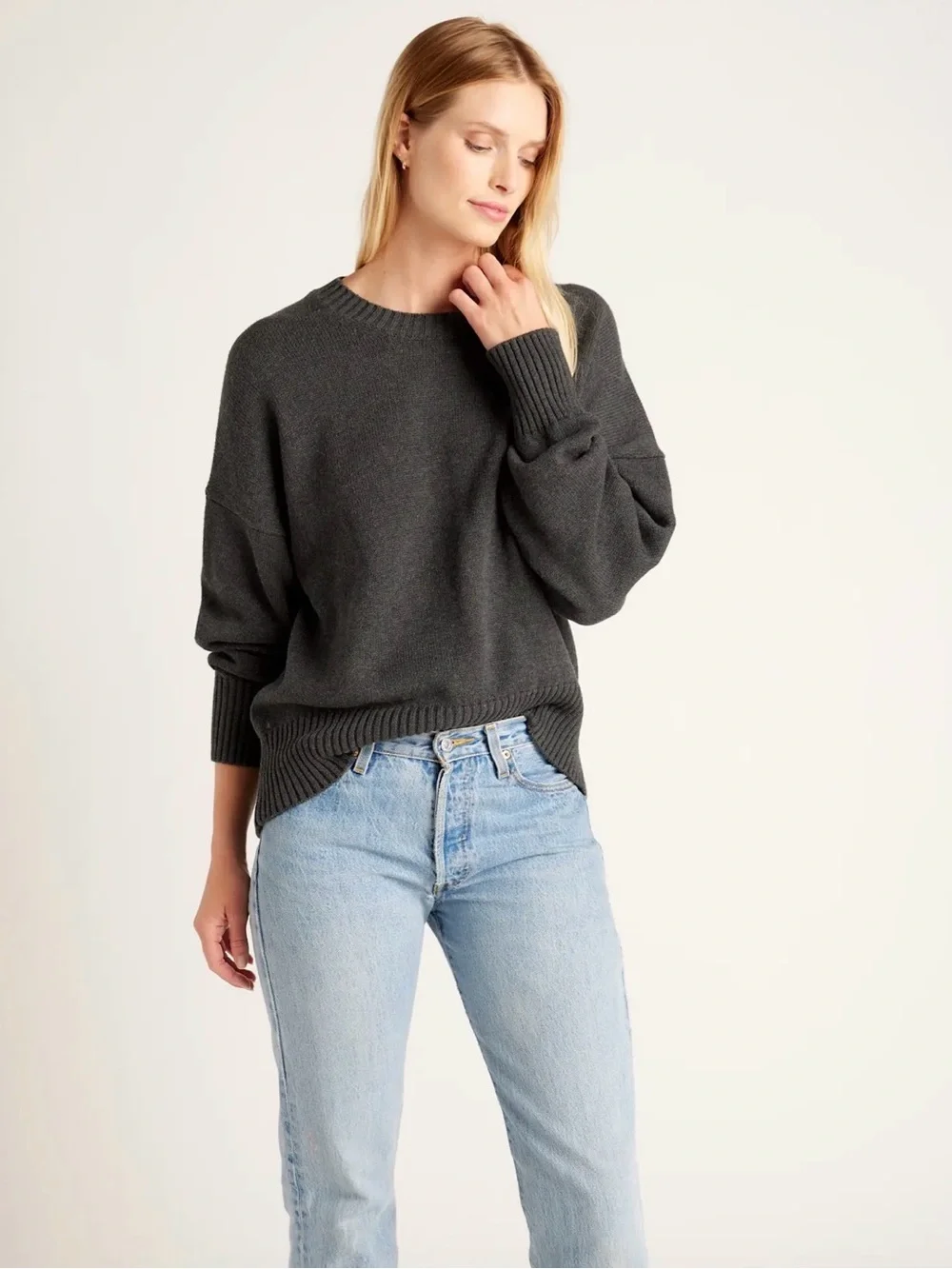 Quince 100% Organic Cotton Boyfriend Crew Sweater - Picture 1 of 4